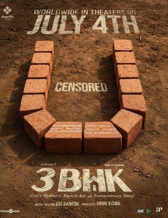 Censor Board clears Siddharth's gripping family drama '3BHK' for release Censor Board clears Siddharth's gripping family drama '3BHK' for release