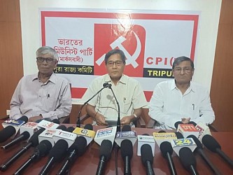 CPI-M held a press meet at Melarmath party office, Agartala. TIWN Pic May 11