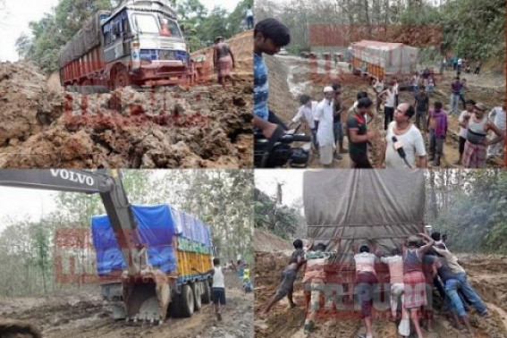 NH44(8) can snap at any moment: 48 hours constant rain turns Lowerpoa section more critical, renovation stopped, vehicles stuck in mud-slides, dozers are used to pull out vehicles from the heap of mud , NH44(8) yet to gain normalcy NH44(8) can snap at any moment: 48 hours constant rain turns Lowerpoa section more critical, renovation stopped, vehicles stuck in mud-slides, dozers are used to pull out vehicles from the heap of mud , NH44(8) yet to gain normalcy