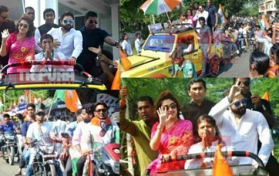 Tollywood stars now joined in ‘Tripura Bi-Election War’ : Crowd amassed at Barjala village to see stars, take selfies with ‘Outsiders’ Tollywood stars now joined in ‘Tripura Bi-Election War’ : Crowd amassed at Barjala village to see stars, take selfies with ‘Outsiders’