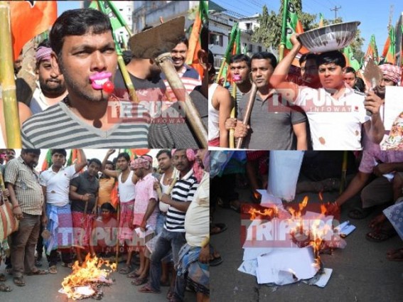 Tripura tops in Unemployment Rate : BJP mocks at CPI-M's 'Job-Lollipops', stages protest 