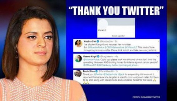 Rangoli Chandel's twitter handle suspended over controversial post Rangoli Chandel's twitter handle suspended over controversial post
