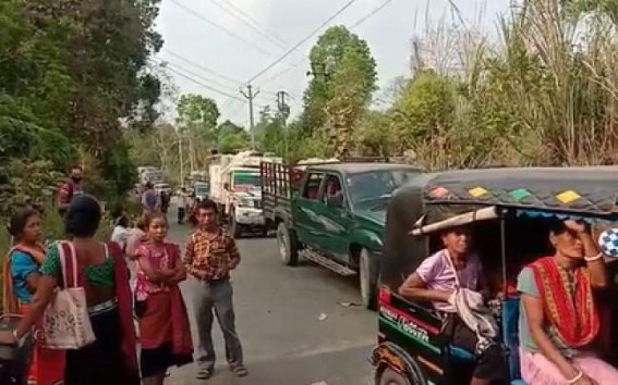 Public Blocked Ambassa-Gandacherra Road demanding Road Repairing, solution of Water Crisis problems