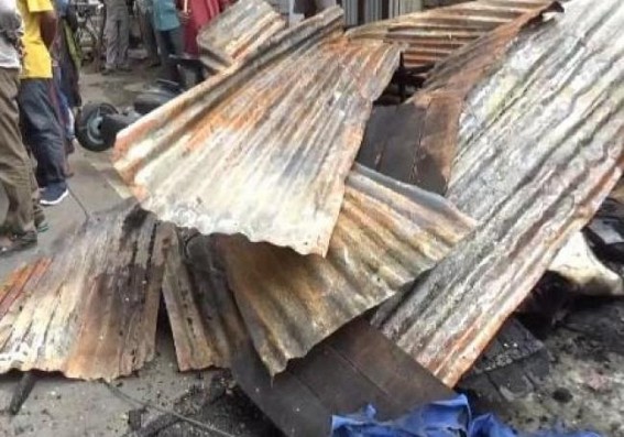 BJP miscreants vandalised houses and set fire to a shop in Shyamali Bazar area, Agartala