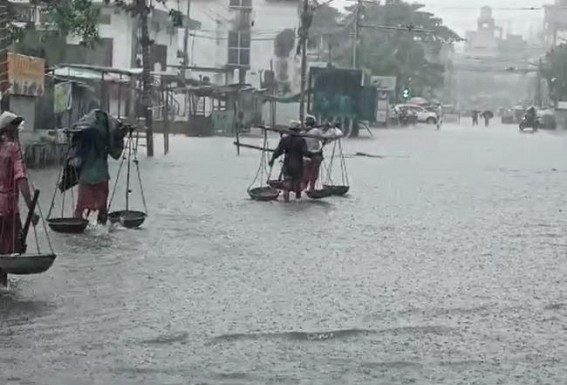 No Relief for SMART City Agartala after Rain : Public Suffered after Water Logging Flooded Agartala City on Sunday, forced to Walk on Waist level water that has gripped the City
