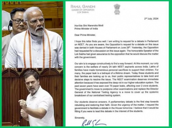 Opposition Leader Rahul Gandhi wrote letter to PM Modi requesting a debate on NEET-UG