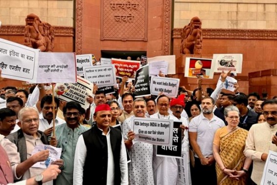 INDIA bloc protests against Union Budget in front of Parliament INDIA bloc protests against Union Budget in front of Parliament
