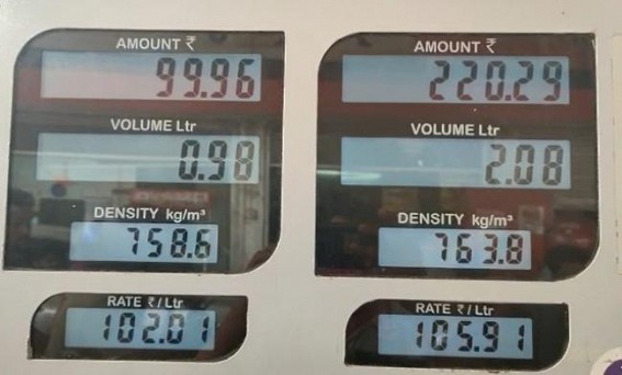 Diesel Price Rs. 93, Normal Petrol Rs. 102 in Agartala Diesel Price Rs. 93, Normal Petrol Rs. 102 in Agartala