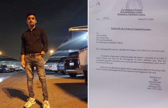 BJP Sushashan : Tripura boy lives in Saudi Arabia gets Police Notice for allegedly attacking BJP leader in Bishalgarh BJP Sushashan : Tripura boy lives in Saudi Arabia gets Police Notice for allegedly attacking BJP leader in Bishalgarh