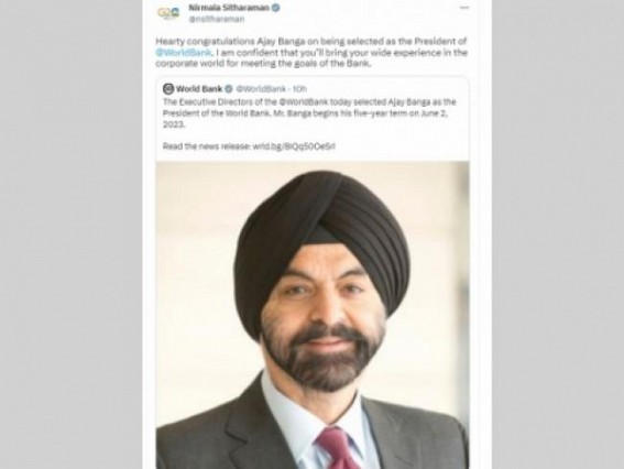 Sitharaman congratulates Ajay Banga on becoming World Bank president Sitharaman congratulates Ajay Banga on becoming World Bank president